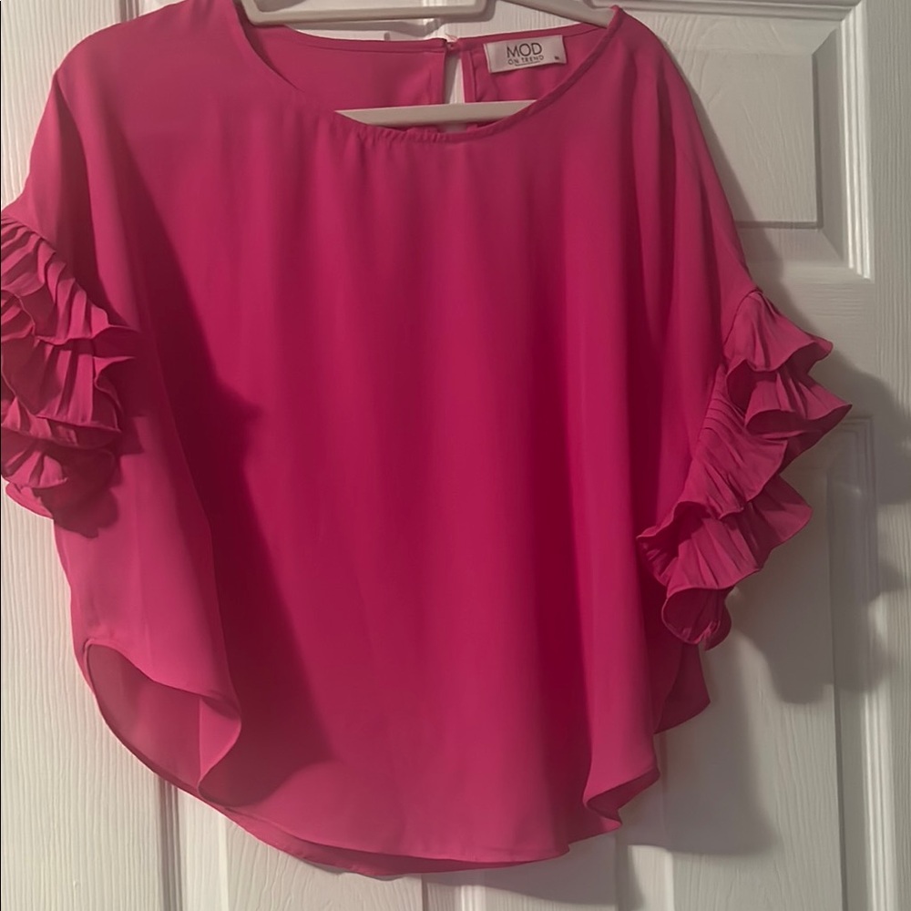 Elegant Pink Ruffle Sleeve Blouse